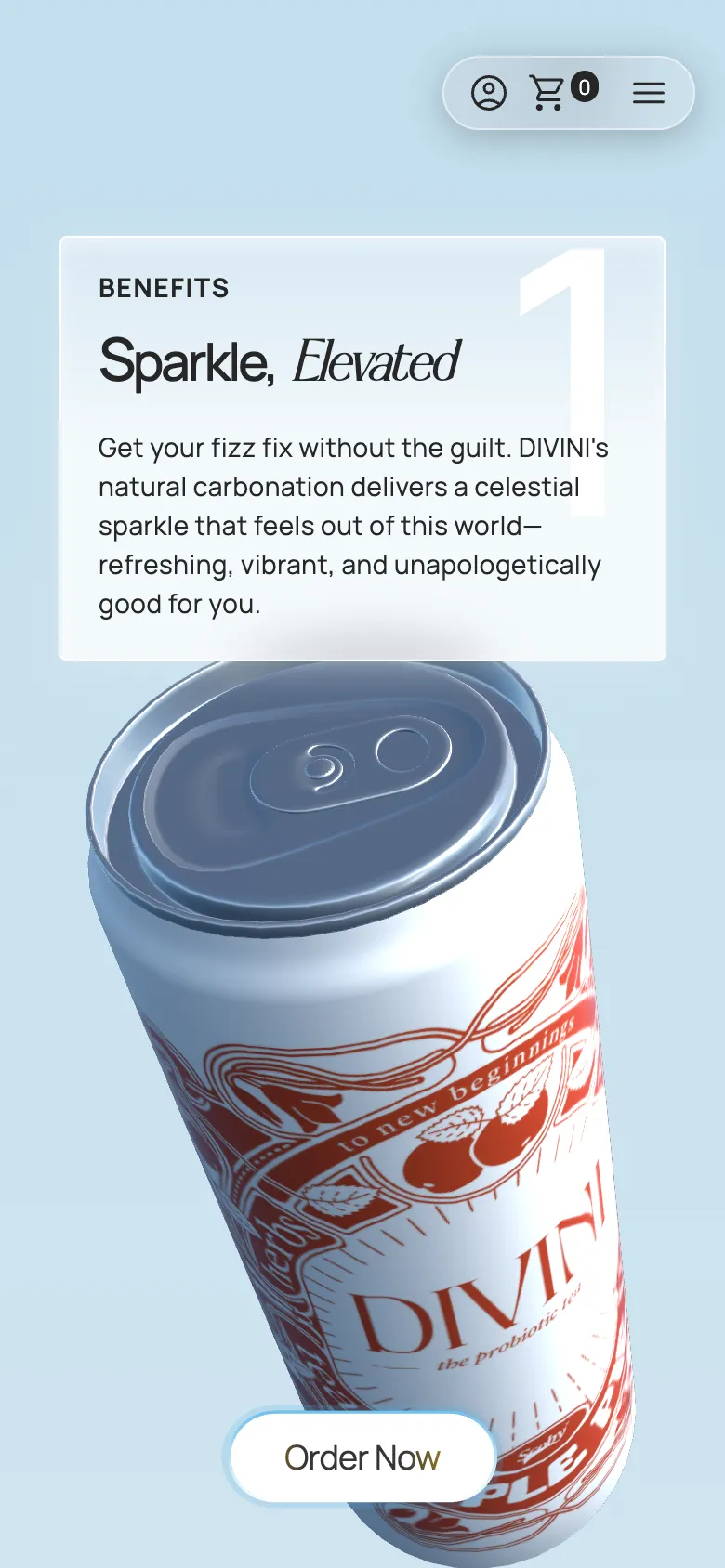 The homepage on a phone: Sparkle, Elevated, with the can