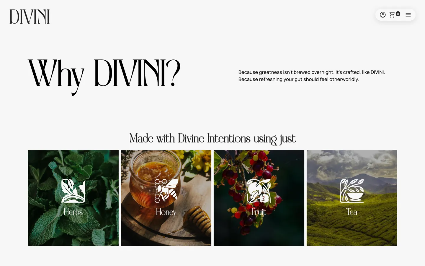 Why Divini: the four ingredients, herbs, honey, fruit and tea